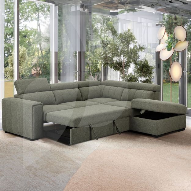 Picture of August Sectional Sofa Bed RHF Chaise Green 