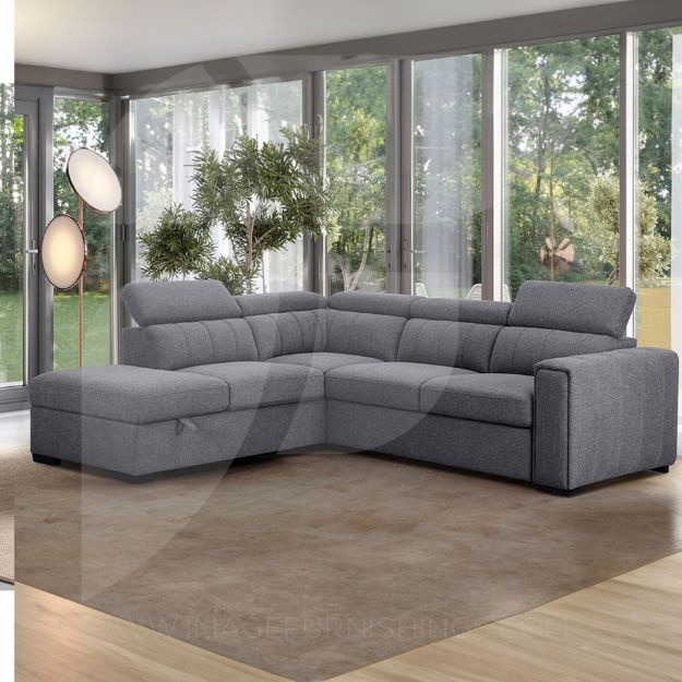 Picture of August Sectional Sofa Bed LHF Chaise Anthracite Grey 